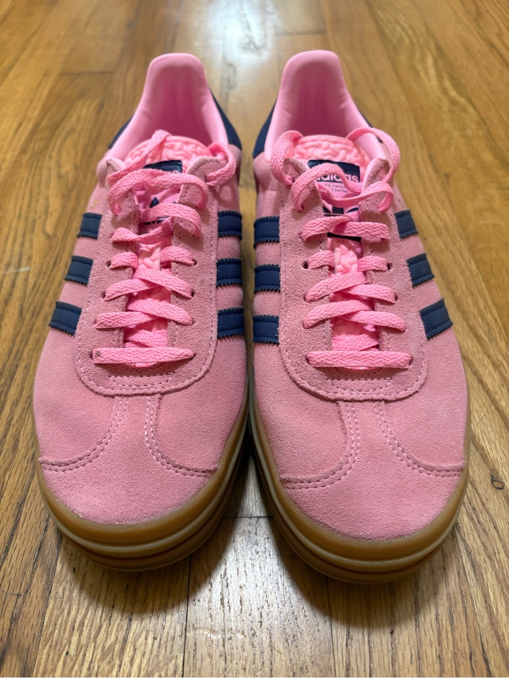 adidas Pink Suede Sneakers with Navy Stripes and Gum Sole